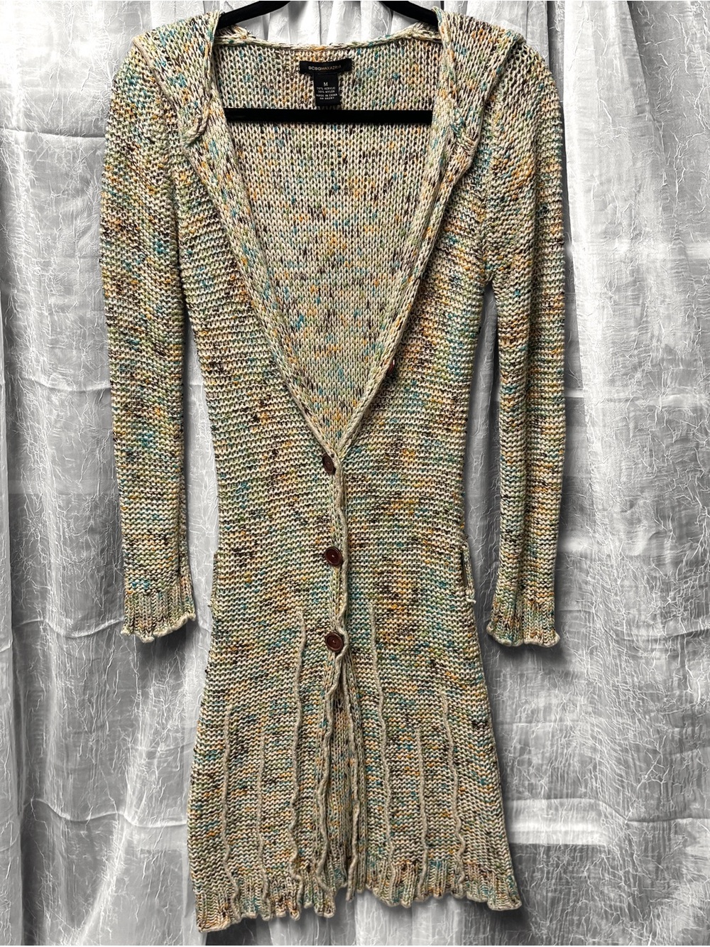 BCBGMAXAZRIA Multicolor Hooded Knit Button-Front Duster Cardigan